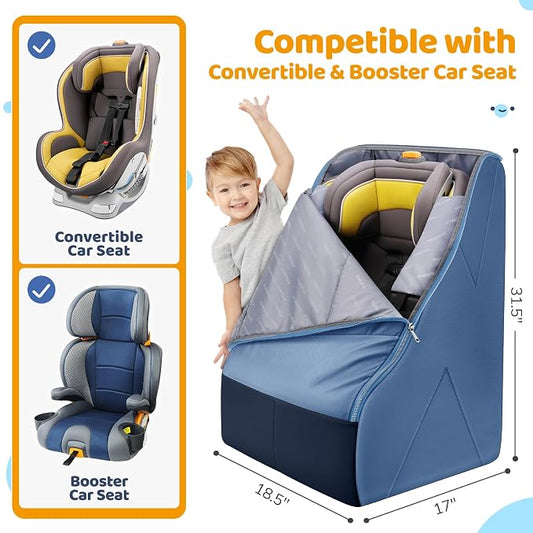 YOREPEK Carseat Travel Bag for Airplane, Heavy Duty Carseat Bags for Air Travel with Wear-Resistant Bottom, Adjustable Shoulder Straps, Padded Car Seat Travel Bag for Gate Check, Blue