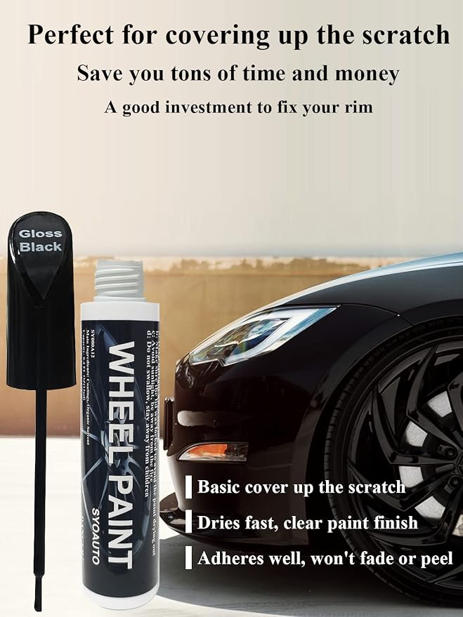 SYOAUTO Gloss Black Rim Touch Up Paint, Car Wheel Scratch Repair Touch Up Paint Pen, Universal Color Rim Wheel Paint (Gloss Black)