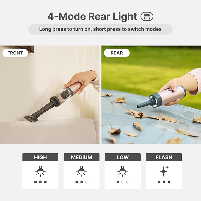 Shop-Vac S4 Mini Car Vacuum Cordless, 15000Pa 4-in-1 Portable Handheld Desk Vacuum & Air Duster with Brushless Motor, LED Light, Multi-Nozzles, 2 Modes, for Car, Office, Keyboard Cleaning (Champagne)