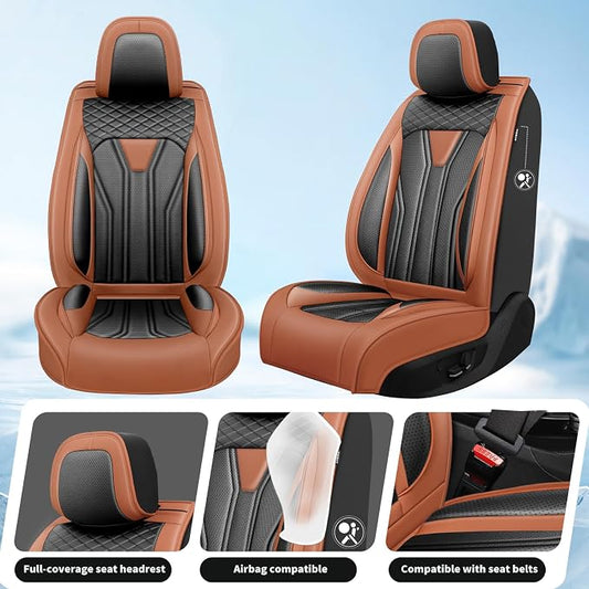 Fit Renegade Car Seat Covers for Jeep Renegade 2015-2024 -Full Set Premium Leather, Waterproof & Breathable,All-Weather Seat Cushion Protecto & Airbag Compatible, 5 Seats Brown & Black
