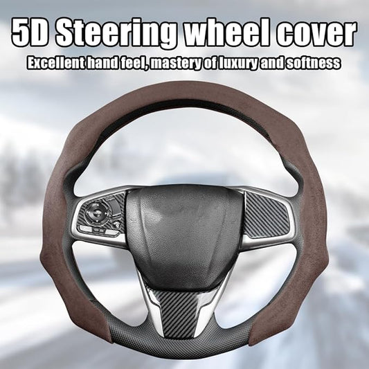 Mandark Car Steering Wheel Cover, Suede Sport Vehicle Steer Wheel Protector Fitting 15 Inch, Non-Slip Comfortable Automotive Interior Decoration Accessories, Universal for Most Cars (Coffee)