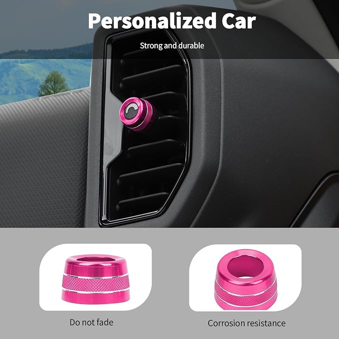 Linskip Aluminum Vent Knob Covers Compatible with Ford Bronco Sport 2021-2024, Dash Air Vent Knob Trim Kit for Bronco Sport Interior Accessories(Pink)