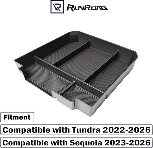 RUNROAD Center Console Organizer Tray Compatible with Toyota Tundra 2022 2023 2024 2025 2026 and Sequoia 2023-2026 Accessories, Insert Armrest Tray Secondary Storage Box Glove Compartment Organizer