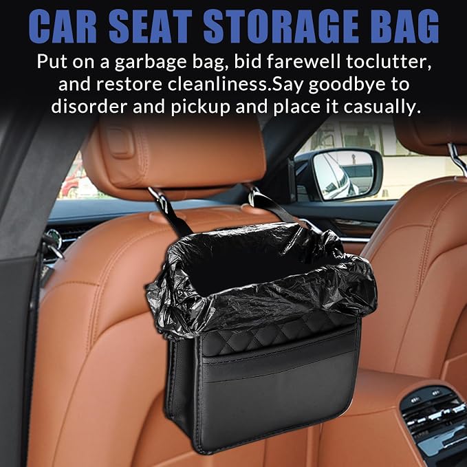 Car Seat Organizer Backseat with Storage Pockets, PU Leather Vehicle Backseat Hanging Storage Pocket, Multipurpose Automotive Travel Essentials Accessories, Universal for Most Cars (Black)