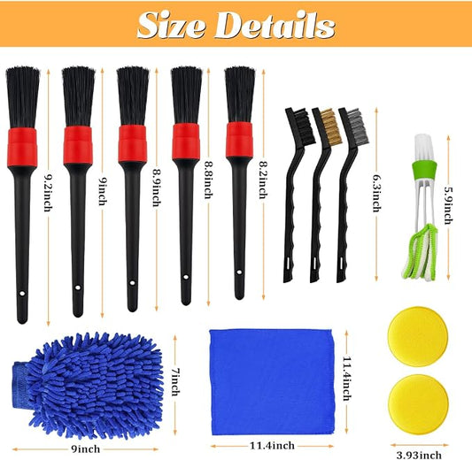 13PCS Car Detailing Brush Set, Vehicle Interior Cleaning Kit Includes Steel Wire and Air Vent Brushes, Automotive Detail Dusting Cleaner Tool Set, Universal for Most Vehicles