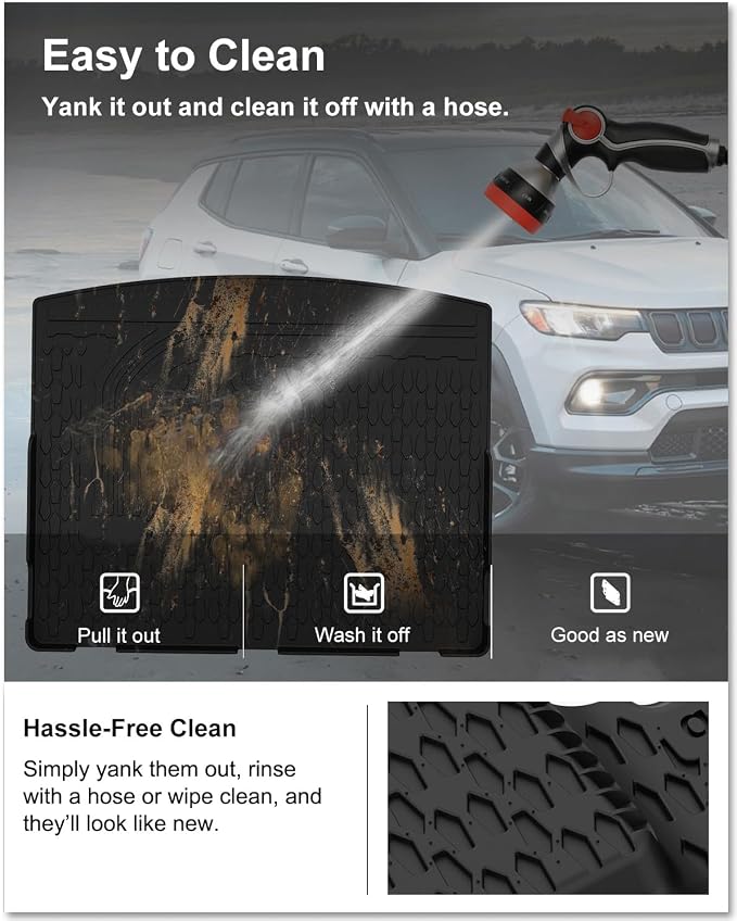 KIWI MASTER Floor Mats & Cargo Mat for 2017-2026 Jeep Compass, OEM Replacement 82214651 82214666, Custom Fit All Weather Car Mats, Heavy Duty TPE Floor Liners, Front & Rear & Trunk Mat Set, Black
