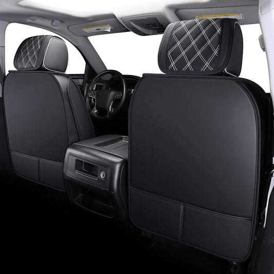 Aierxuan Seat Covers for Cars Pickup 2007-2026 GMC Sierra Chevy Chevrolet Silverado 1500 2500HD 3500HD Trail Boss Z71 Crew Double Extended Cab Waterproof Leather (Full Set, Black-White)