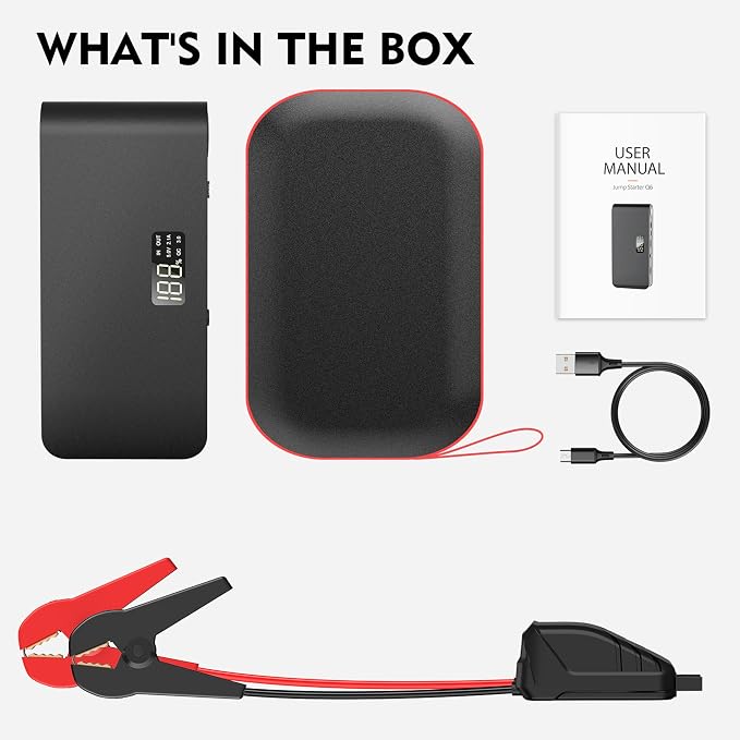 BOOKOO Car Battery Jump Starter 4000A,16000mAh Portable Battery Jumper Cables for Car 8L Gas 7L Diesel Engines,Jump Box with USB QC 3.0 PD 18W Fast Charging,3 LED Modes with SOS for Emergency Use