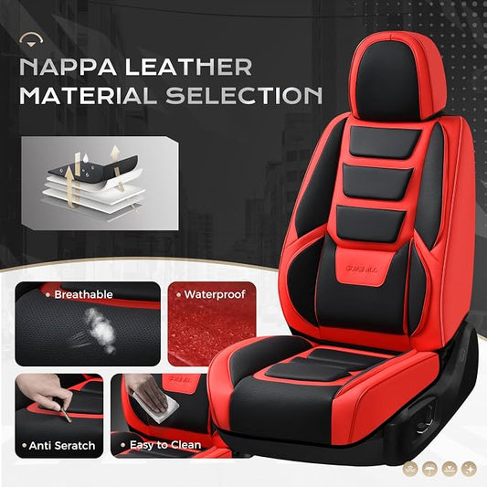 Coverado Car Seat Covers Full Set, Seat Covers for Cars, Front Seat Covers and Back Seat Cover Waterproof Leather Automotive Seat Cover, Universal Car Interior Protectors Cushion for Most Cars Red