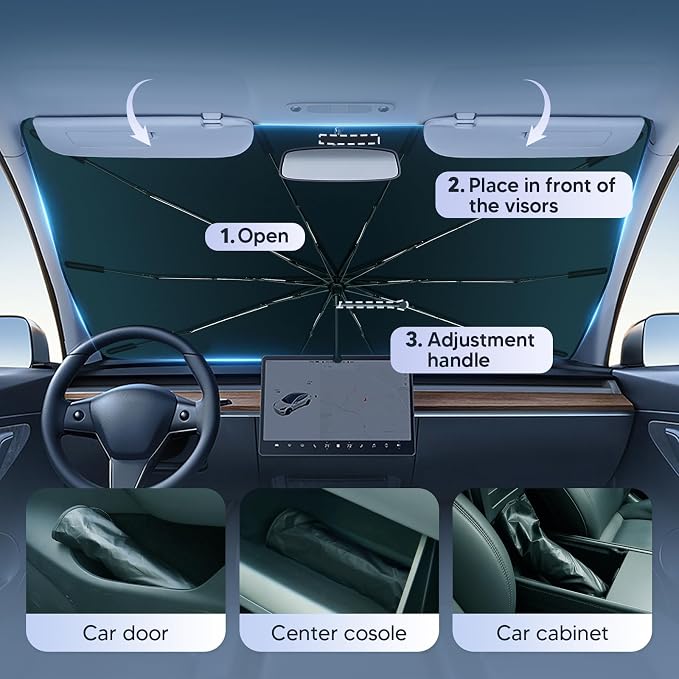 Autorder Windshield Sun Shade Umbrella for 2025-2026 Chevy Chevrolet Equinox Accessories,Upgraded Ice Crystal Material,Easy Setup Umbrella Sunshade for Car Windshield,100% Sun Blocking