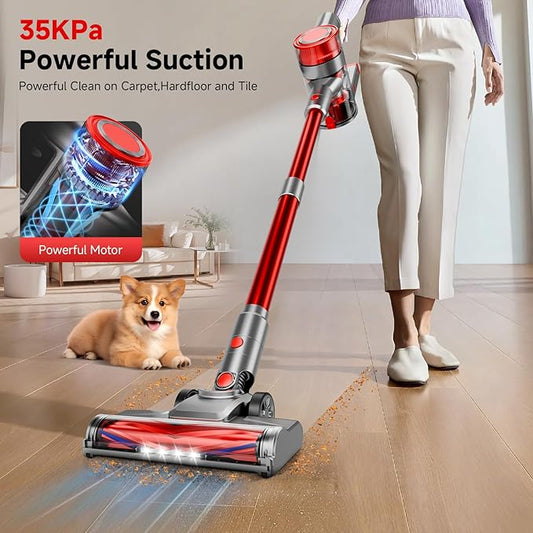 Cordless Vacuum Cleaner, Powerful Stick Vacuum Cleaner for Home with Rechargeable Battery, 6-in-1 Lightweight Handheld Vacuum, 45 Mins Runtime for Hardfloor & Carpets Pet Hair