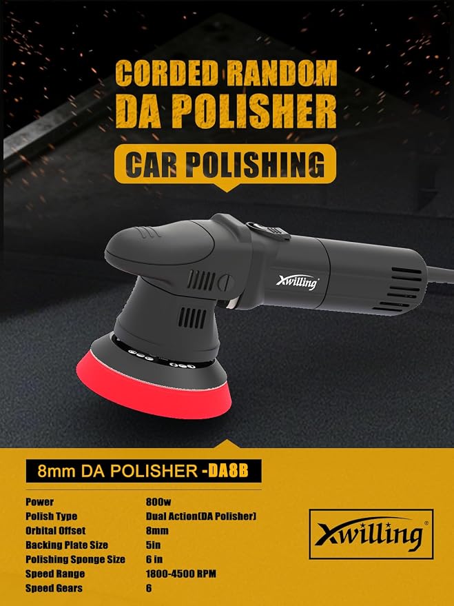 Buffer Polisher, 5-Inch 8MM Dual Action Random Orbital Car Polisher with 6 Variable Speed 1800-4500 RPM, Car Detailing Kit for Car Detailing Polishing and Waxing