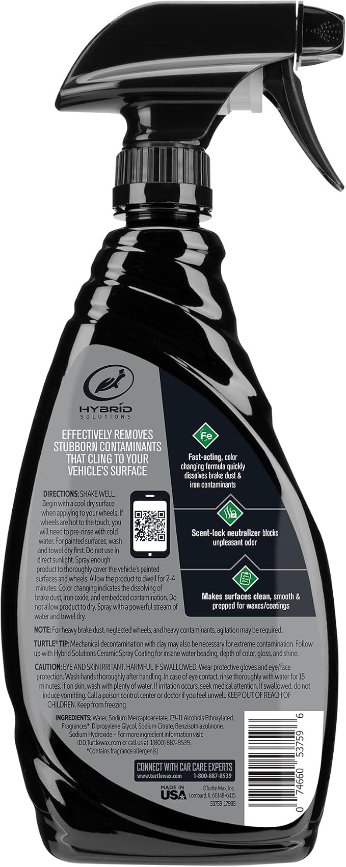 Turtle Wax Hybrid Solutions Rapid Decon Iron Remover, 23 fl oz, Wheel Cleaner, Versatile Iron Remover and Tire Cleaner