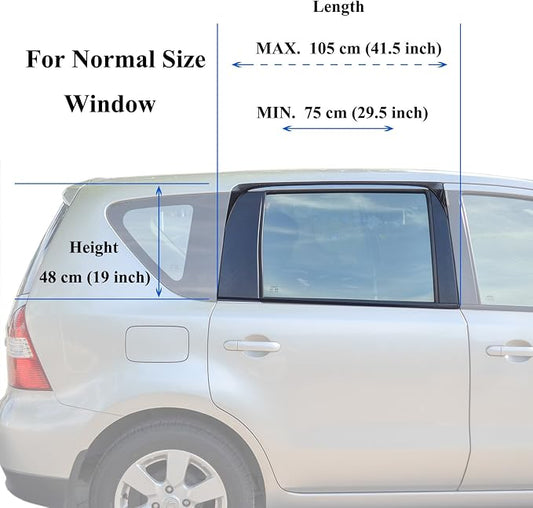 TFY Universal Car Rear Side-Door Square-Window Sunshades - for Vehicles with Side Windows 29.5Inch - 41.5Inch W x 19Inch H (Regular Rectangular Window)