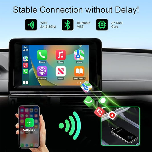 Wireless CarPlay Adapter Compatible with Both Apple and Android Systems, Supporting Bluetooth And Wi-Fi. Upgraded CarPlay Wireless Adapter Two-In-One, Plug-And-Play Plug, Capable of Converting Devices