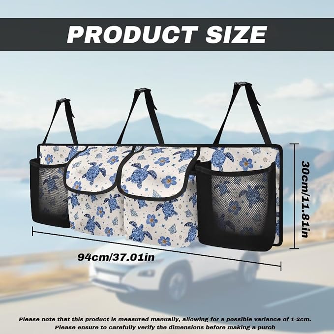 Turtle Car Backseat Organizer Florals Collapsible Cars Storage Bag with 4 Pockets Foldable Vehicle Interior Cargo Organizer Accessories Universal Fit for Cars SUV Sedans