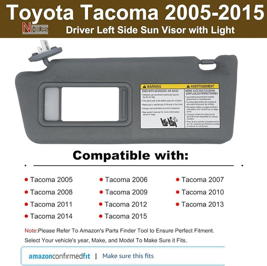 NHILES Driver Left Side Sun Visor Replacement Fits for Toyota Tacoma 2005-2015 Sunshade with Light 7432004210B0 Color Dark Gray