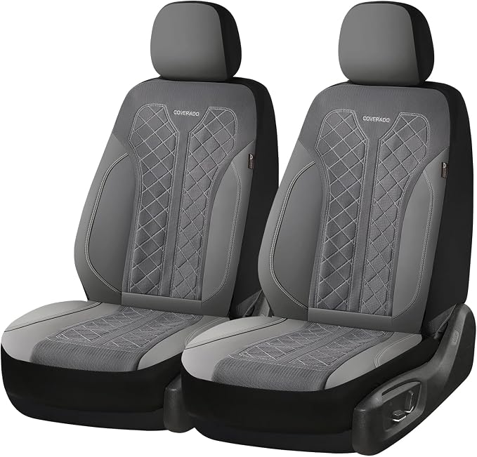 Coverado Car Seat Covers 2-Pack, Luxury Front Seat Covers, Automotive Car Seat Protectors, Gray Driver Seat Covers Universal Fit for SUVs, Trucks, Sedans