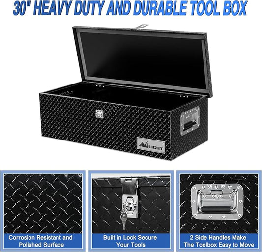 Nilight 30 Inch Truck Tool Box Heavy Duty Aluminum Diamond Plate Truck Bed Toolboxes 30''X13''X9.6'' Waterproof Pick-Up Storage Tool Boxes for Bed of Truck RV Trailer with Side Handle Lock Keys, Black