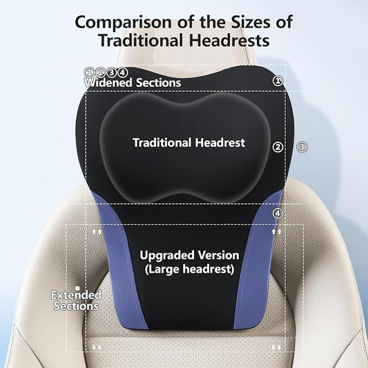 BABUR Car Neck Pillow for Driving Seat, Memory Foam Car Headrest Pillow, Ergonomic Neck Support, Breathable Removable Cover, Adjustable Strap, Pain Relief for Long Drives, Universal Fit | Blue