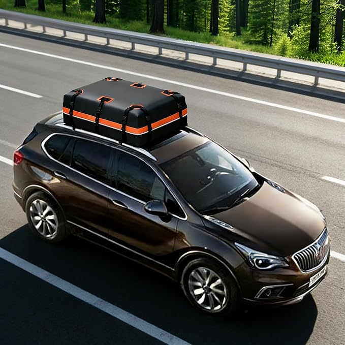 20 CuFt Car Rooftop Cargo Carrier Bag, 100% Waterproof Heavy Duty Car Roof Top Carrier for All Vehicles with/Without Racks, Includes Anti-Slip Mat, 10 Reinforced Straps, Lock & 6 Door Hooks