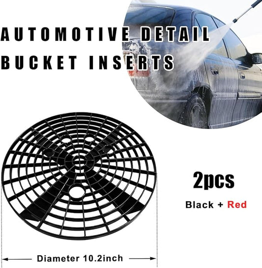 2 PCS Car Wash Bucket Insert, Car Wash Grit Filter Trap Dirt Fits 12 Inches Diameter Bucket, Insert for Automotive Detailing and Cleaning, Car Accessories (Black+Red)