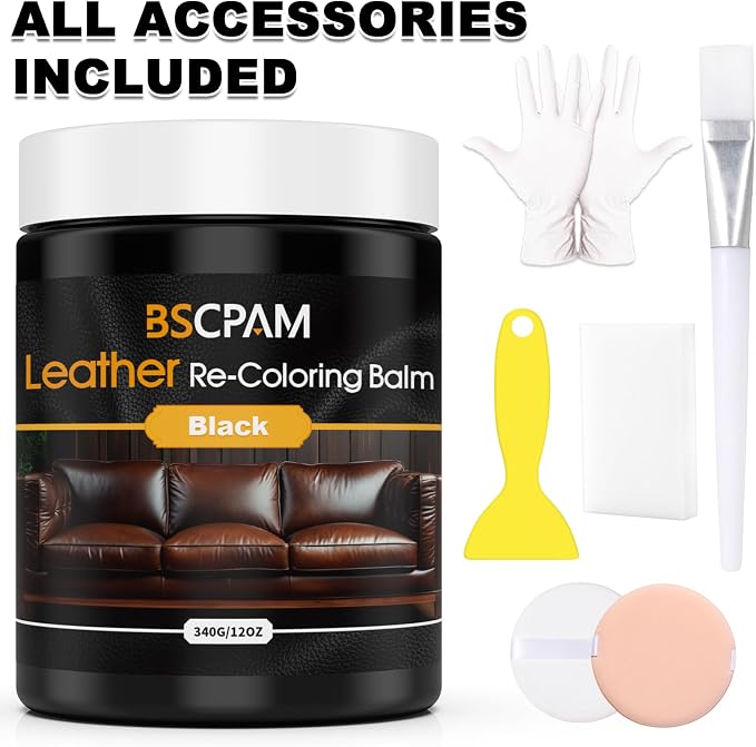 Black Leather Recoloring Balm, 12oz Leather Color Restorer for Couches, Leather Repair Kit for Furniture, Leather Dye for Leather Fade, Leather Repair Restore car seat
