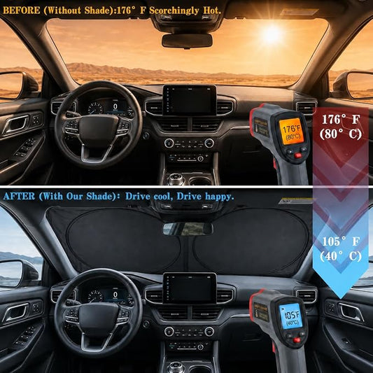 Silver Cool Eyes Large Foldable Front Window Sunshade- 63 x 33.86