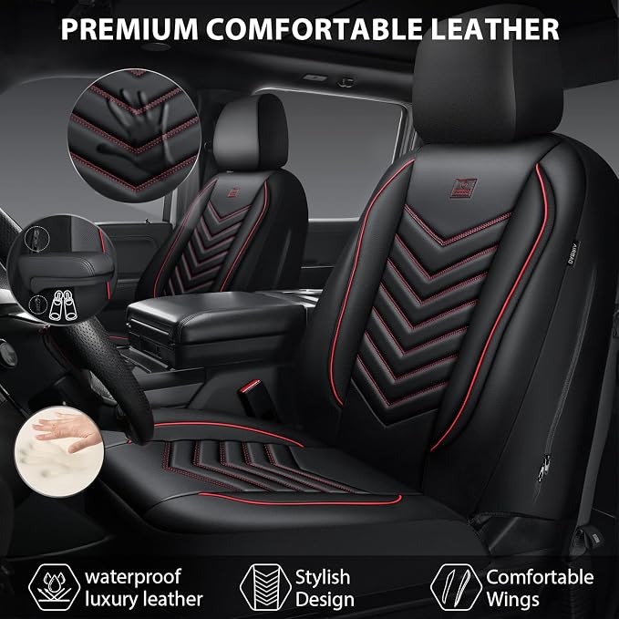 CAR PASS 3D Foam Faux Leather Seat Covers Front Seats,Waterproof Leather Front Seat Cover for Car,Universal Fit for SUV Truck Sedan Automotive,Armrest Airbag Compatible Anti-Slip, Black and Red