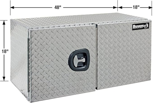 Buyers Products 1705210 Underbody Truck Tool Box with Barn Doors, 18x18x48 Inch, Diamond Tread Aluminum, Made in USA, Compression Latch, Weather Resistant, Toolbox for Flatbeds, Trailers & Work Trucks