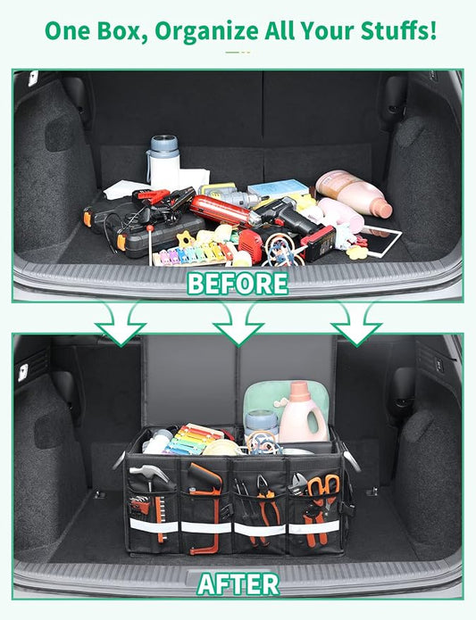 Oasser Trunk Organizer, Large, Black | Waterproof, Collapsible, Foldable Hard Cover, Aluminium Alloy Handle, Reflective Strip