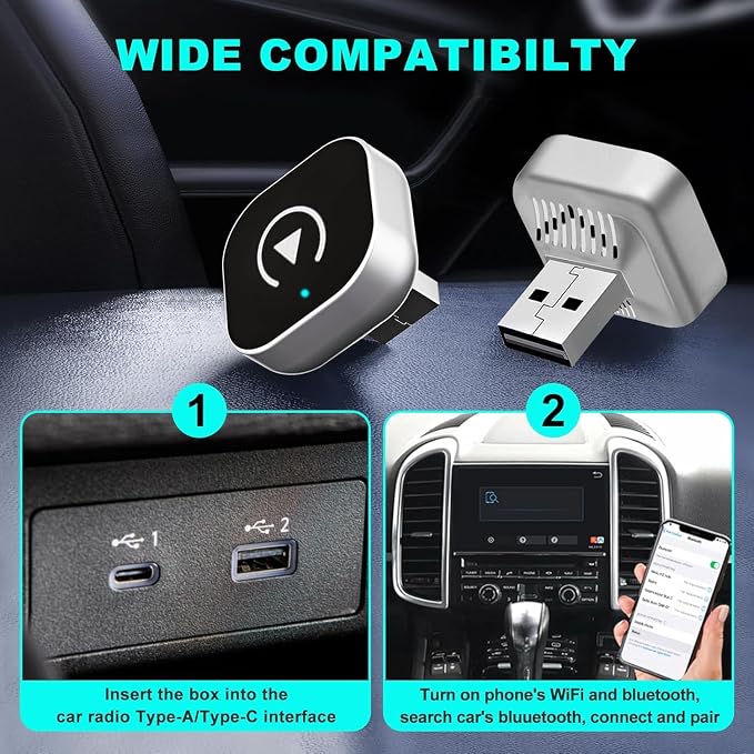 Wireless CarPlay Adapter for iPhone, Apple CarPlay Wireless Converter | 2026 Upgrade Plug & Play Mini USB CarPlay Dongle, Fast Stable Connection for Wired CarPlay Cars