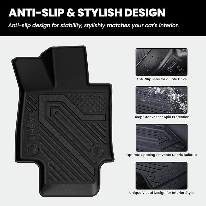 LASFIT Floor Mats & Backrest Mats & Trunk Mat for Toyota RAV4 2019-2025 (Only Fit Hybrid) All Weather TPE Custom Fit Floor Liners Car Mats Full Set Accessories, Lifespan 5 Years+, Black