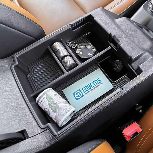 EDBETOS 2025 Upgrade Center Console Organizer for Ford Bronco 2025 4-Door Console Insert Tray Full Size Bronco Secondary Armrest Storage Box w/Coin Holder (Not for 2-Door & Bronco-Sport)