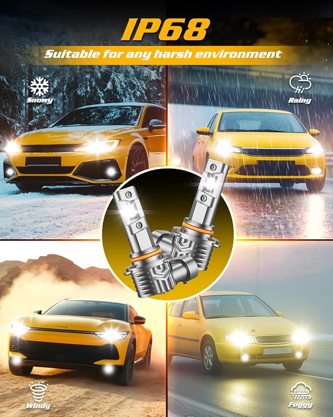 FORENNER 9005 9006 Light Bulbs Combo, 1000% Super Bright, 9005/HB3 9006/HB4 Lights Bulb, 10 Years Long Lifespan, 1:1 Mini Size, IP68 Waterproof, Non-Polar Plug and Play, Pack of 4