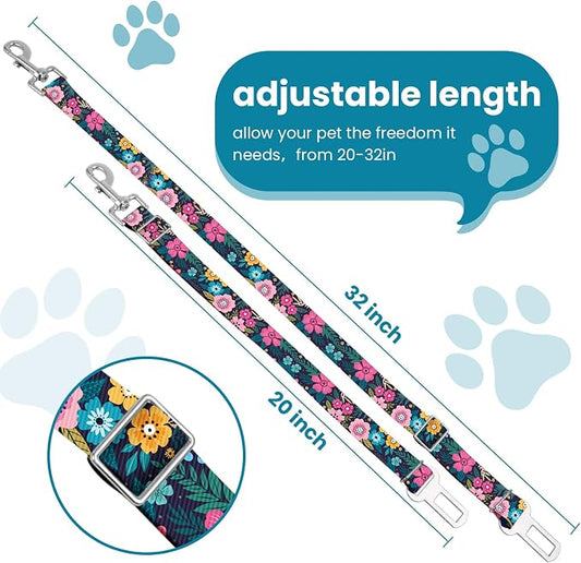 Adjustable pet cat and Dog car seat BeltοΌThe Lanyard is Flexible and Adjustable from 20 to 33 inches (Floral)