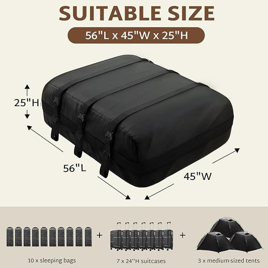 iBirdie Roof Rack Cargo Carrier 36.4 Cubic Feet, XXL Soft-Shell Rooftop Cargo Box, Waterproof Heavy Duty 1200D for Car with/Without Roof Rack, Includes Anti-Slip Mat, Door Hooks, 56x45x25 inches