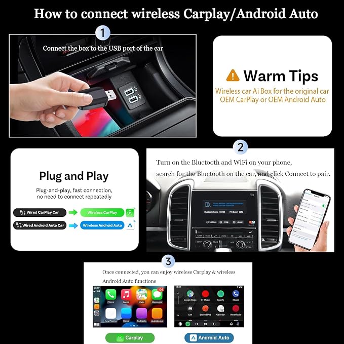 Wireless Android Auto Adapter for BMW i3 2019-2025,Fast Auto-Connect Android Auto Wireless Adapter,Plug and Play Mini Stable Adapter