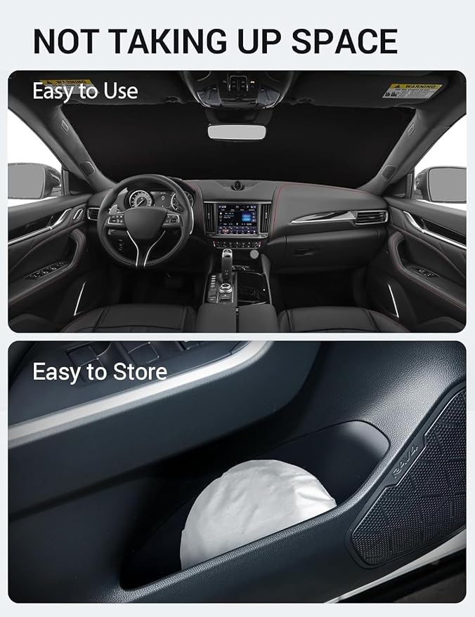 Proadsy 2026 Upgrade Front Windshield Sun Shade Foldable Sunshade Protector Custom Fit 2017-2024 Maserati Levante Accessories