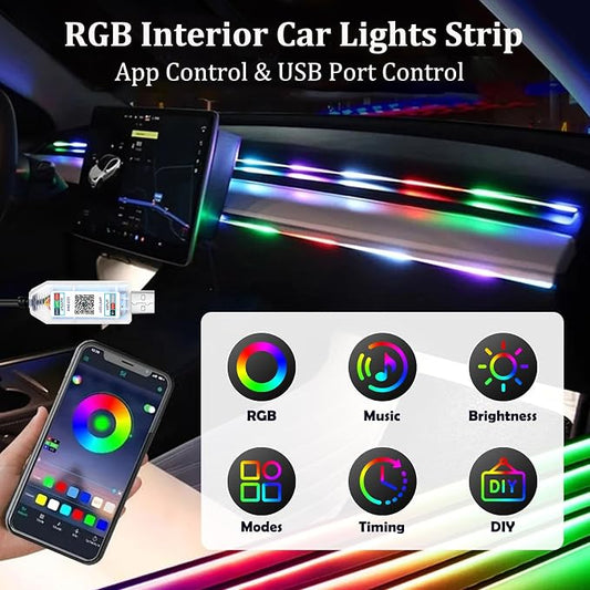 YUGUANG 43.3inch Interior Car Lights Strip, Dynamic Dreamcolor Chasing App Control Music Sync USB Powered RGB Acrylic LED Ambient Lighting Kit for Car Trucks SUV