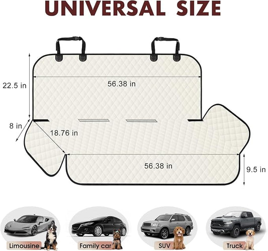 NECKORY Backseat Cover for Dogs, Waterproof and Non-Slip Pet Bench Seat Covers, Car Seat Protector for Back Seat, Universal Size Rear Car Seat Cover Fits Cars, Trucks and SUVs, L-Beige&Black