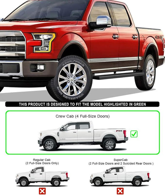 APS 5in Stainless Steel Black Running Boards Compatible with Ford F150 2015-2026 SuperCrew Cab & F150 Lightning 2022-2026 & F-250 F-350 Super Duty 2017-2026 Crew Cab (Nerf Bars Side Steps)