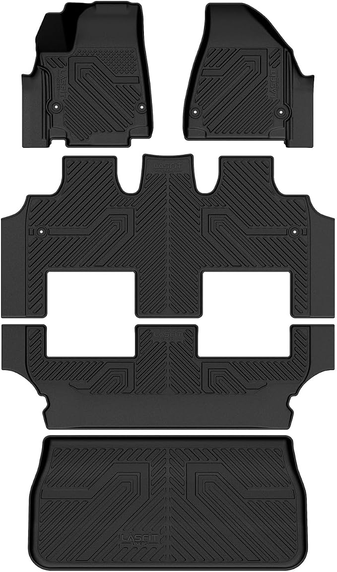 LASFIT Floor Mats&Trunk Cargo Liners for Chrysler Pacifica Hybrid 7-Seater 2017-2026 (Not Fit STO-n-Go Seating) All Weather TPE Mat Floor Liners for Pacifica 2021 2022 2023 2024 2025 2026 Accessories