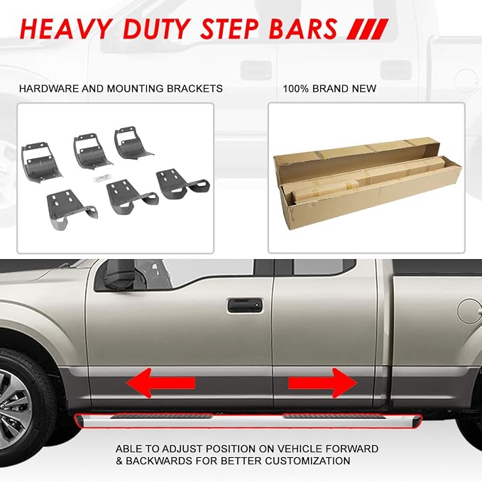 Auto Dynasty Running Boards 5.5 Inches Side Steps Nerf Bar for Truck Compatible with Ford F150 F250 F350 Super/Extended Cab 2015-2024, Stainless Steel, Polished Chrome