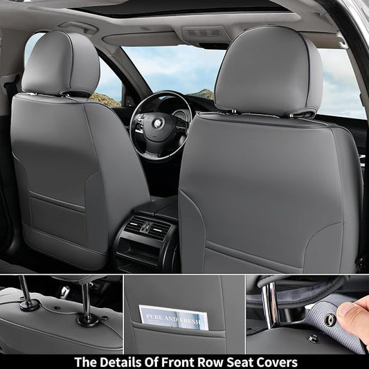Coverado Front Seat Covers, Car Seat Cover, Gray Seat Covers for Cars, 2PCS Car Seat Protector,Waterproof Faux Leather Car Seat Cushion, Luxury Seat Cushions, Auto Seat Covers Fit for Most Vehicles
