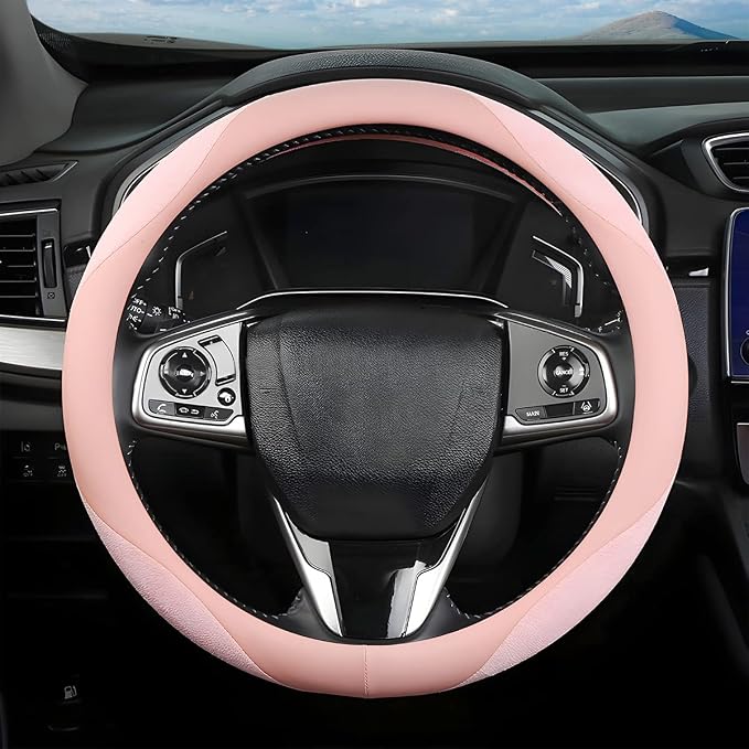 Steering Wheel Cover for Women and Men, Carbon Fiber Plush Steering Wheel Cover Soft Anti-Slip Comforting, Universal 15 Inches Steering Wheels Accessories (Deep Pink)