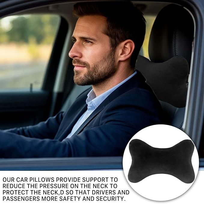 Car Headrest Pillow, Soft & Comfortable Memory Foam Car Neck Pillow for Driving Fatigue Relieve, Universal Cars Head Rest Pillows with Adjustable Strap, Car Interlor Accessorles (Black)