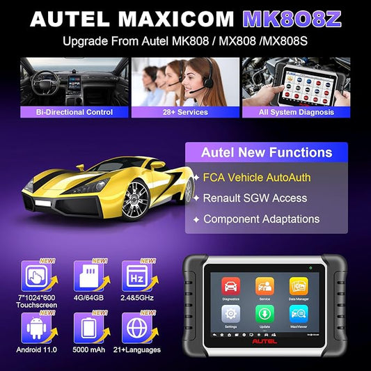 Autel Obd2 Scanner Diagnostic Tool MaxiCOM MK808Z: 2026 Bidirectional Scan Tool, 28+ Service, Active Tests Scanner for Car, All System OBD2 Diagnostics Car Scanner for DIY, Mechanic and Small Shops