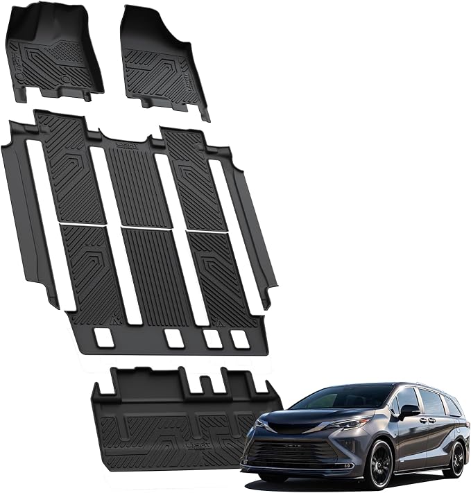 LASFIT Floor Mats & Cargo Liner for Toyota Sienna 7 Seat 2013-2020 (Not Fit Sliding Center Console) All Weather TPE Custom Fit Floor Liners & Trunk Mat for Sienna 7 Seat Full Set Mats Accessories