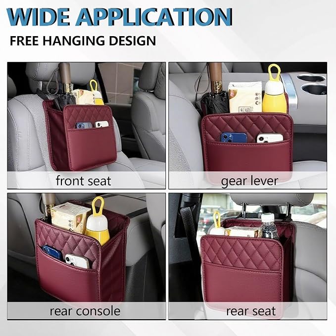 vvag Car Seat Back Organizer, PU Leather Hanging Storage Pocket with Large Capacity, Multipurpose Auto Travel Essentials Organizer for Backseat, Universal Fit for Most Cars SUVs Trucks